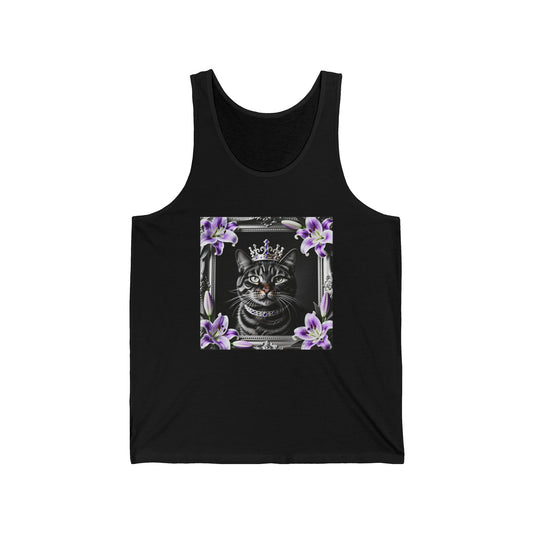 Royal Cat Pose Unisex Jersey Tank – Majestic Design for Everyday Wear