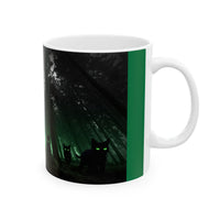 Group of Cats Walking Through the Woods Accent Coffee Mug (11oz, 15oz) – White Ceramic with Colored Interior & Handle | Glossy Finish & Lead/BPA-Free