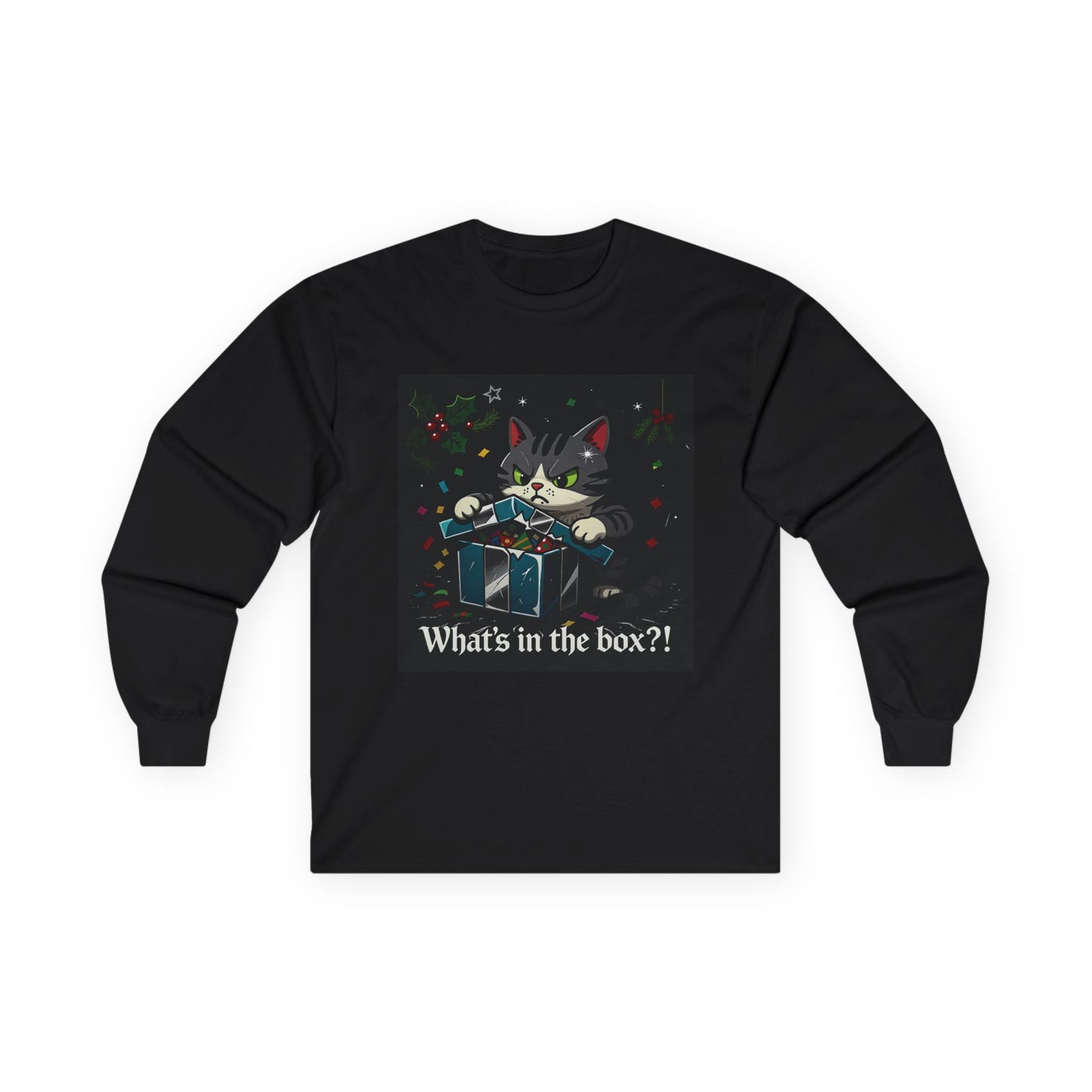 Cat Furiously Opening a Gift Unisex Ultra Cotton Long Sleeve Tee – Whimsical Design for Everyday Wear