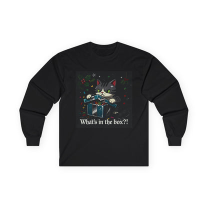 Cat Furiously Opening a Gift Unisex Ultra Cotton Long Sleeve Tee – Whimsical Design for Everyday Wear