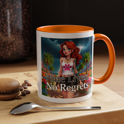 Confidant Woman with No Regrets Accent Coffee Mug (11oz, 15oz) – White Ceramic with Colored Interior & Handle | Glossy Finish & Lead/BPA-Free