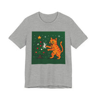 Cat Attacking a Christmas Tree Unisex Jersey Short Sleeve Tee – Playful Design for Festive Style