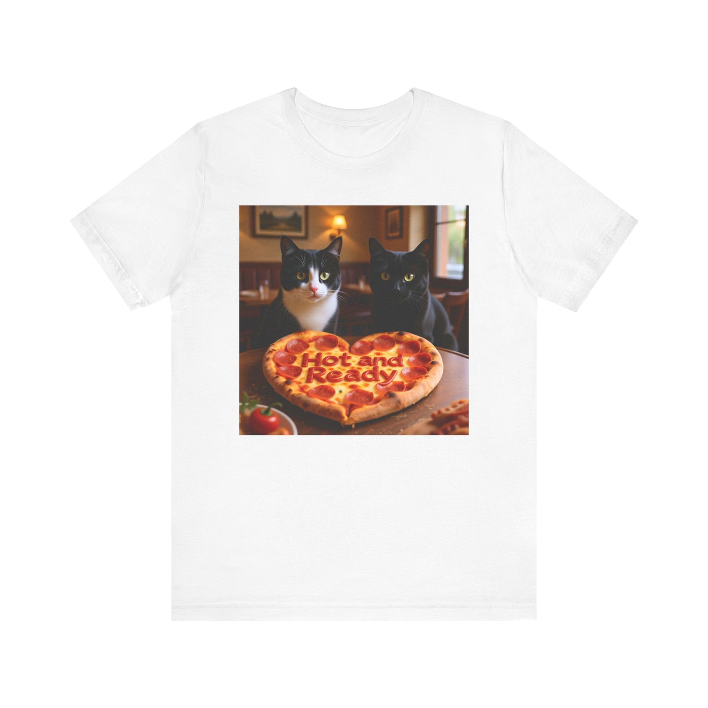 Hot & Ready Cat Duo T-Shirt - Unisex Jersey Short Sleeve Tee - Funny Pizza Cat Graphic Shirt