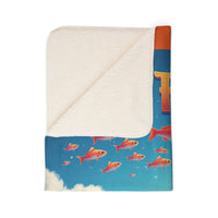 Orange Tabby Cat Dreaming of Fishing for Goldfish Fleece Sherpa Blanket – Cozy & Whimsical for Any Room