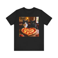 Love At First Slice Cat Pizza Date T-Shirt - Unisex Jersey Short Sleeve Tee - Funny Cat Lover Graphic Shirt