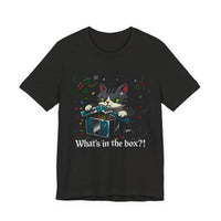 Cat Opening Xmas Present Unisex Jersey Short Sleeve Tee – Playful Design for Festive Style
