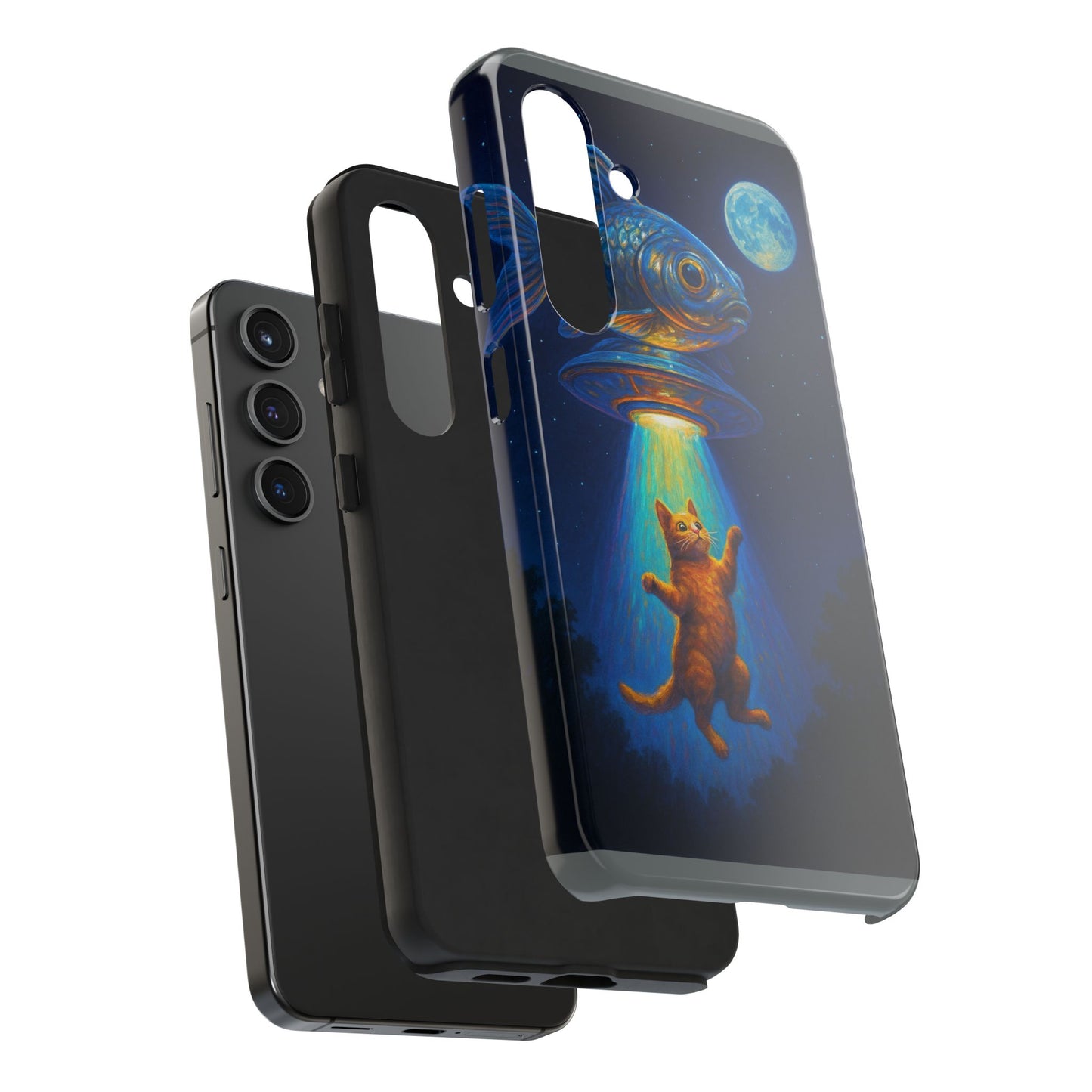 Cat Beamed Up to an UFO Tough Phone Case – Polycarbonate Shell, TPU Lining & Wireless Charging Support | New iPhone 17 Series Available