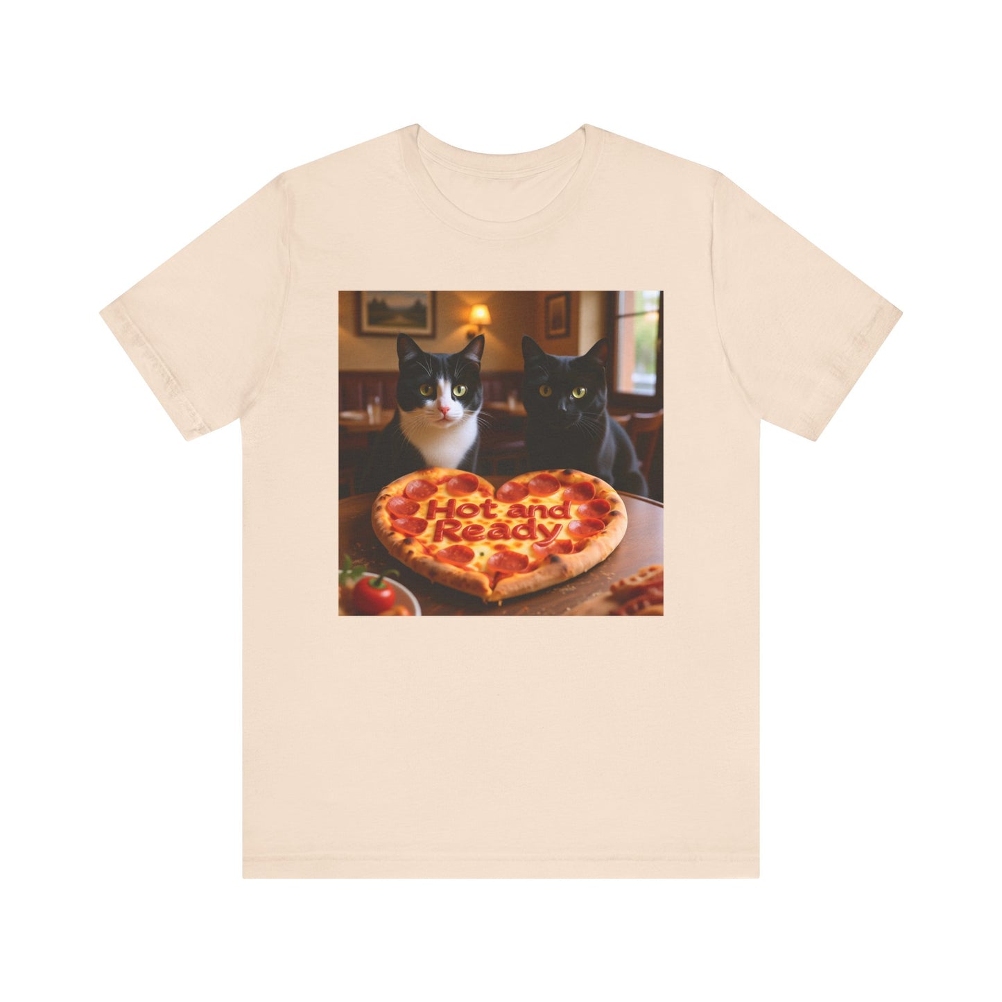 Hot & Ready Cat Duo T-Shirt - Unisex Jersey Short Sleeve Tee - Funny Pizza Cat Graphic Shirt