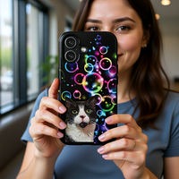 Tuxedo Cat String Blissfully at Bubbles Tough Phone Case – Impact-Resistant Protection for iPhone & Samsung