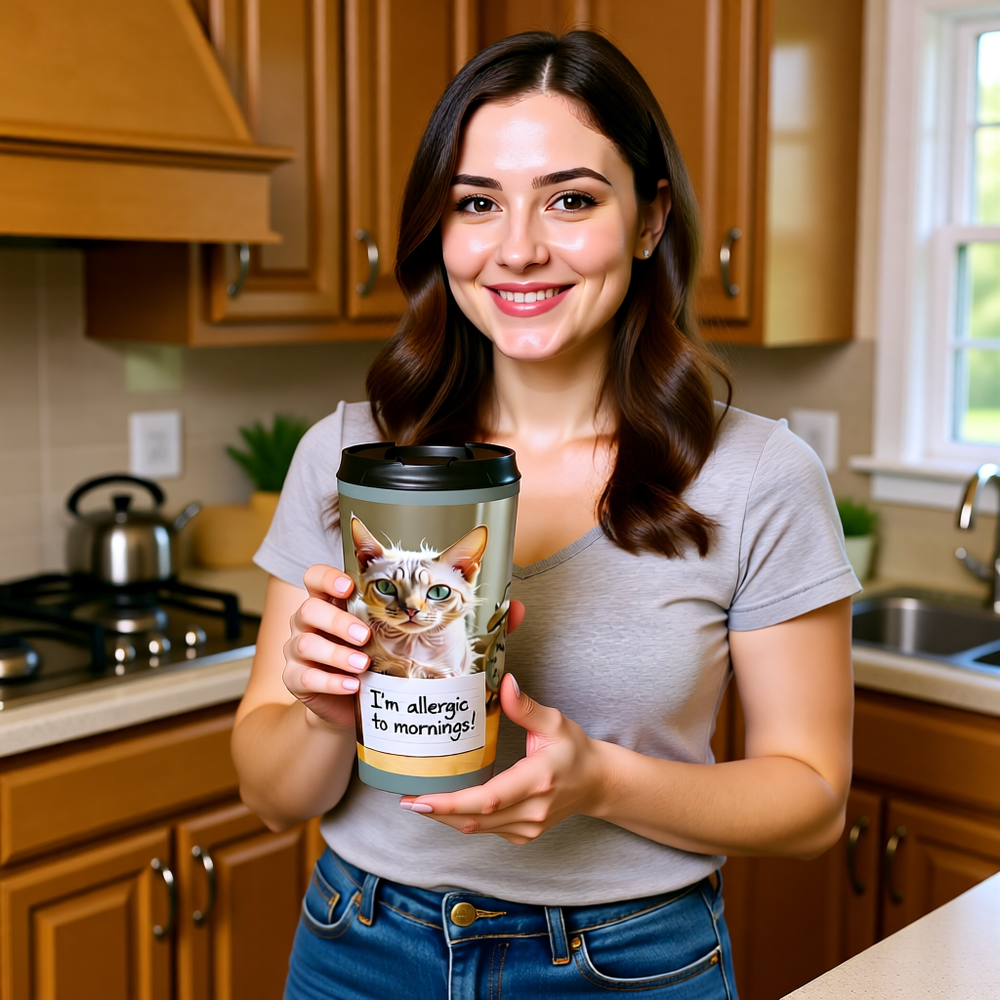 Cat Allergic to Mornings Stainless Steel Travel Mug – Sip in Style, Skip the Morning Drama