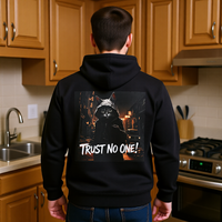 Trust No One Cat on the Edge Three-Panel Fleece Hoodie – Cozy & Stylish for Cold Days