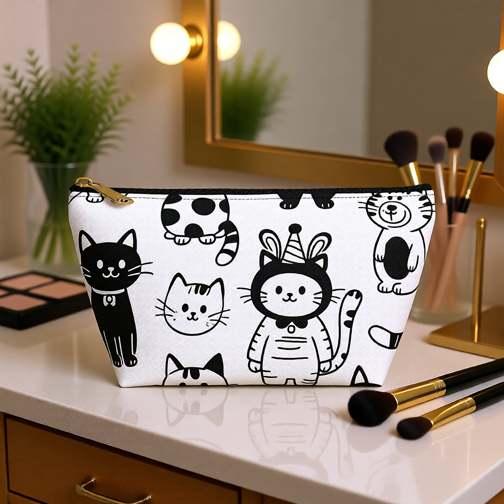 Makeup with Cat-itude Accessory Pouch – T-Bottom Zipper Bag for Cosmetics & More