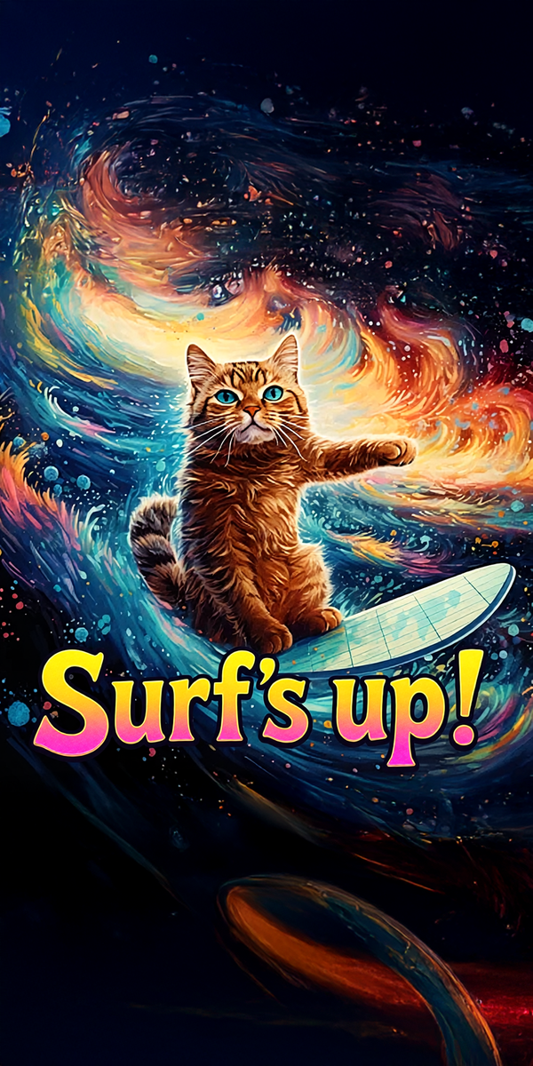 Cat Riding a Cosmic Wave Beach Towel – Vibrant Print for Sunny Days