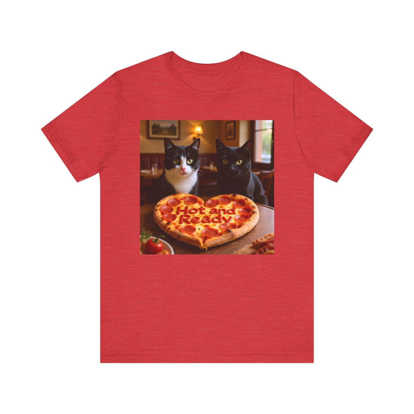 Hot & Ready Cat Duo T-Shirt - Unisex Jersey Short Sleeve Tee - Funny Pizza Cat Graphic Shirt