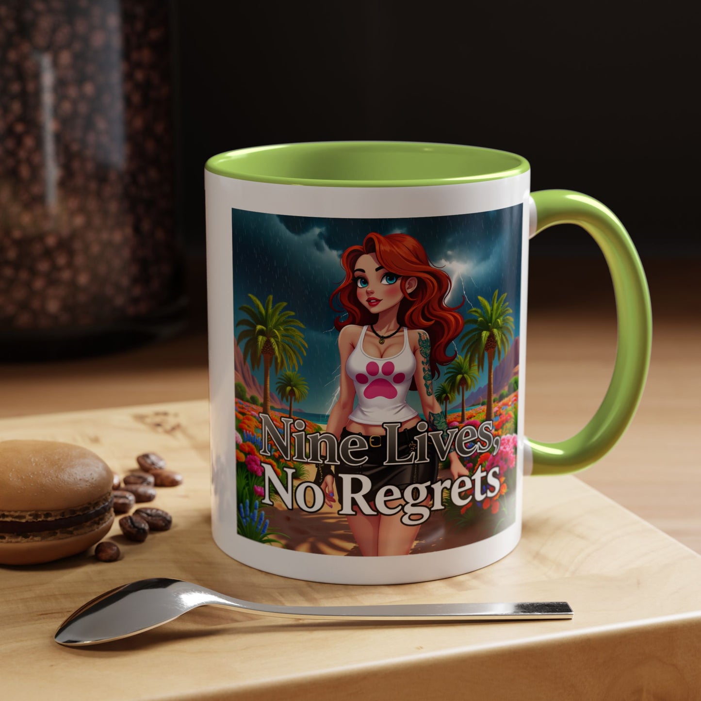 Confidant Woman with No Regrets Accent Coffee Mug (11oz, 15oz) – White Ceramic with Colored Interior & Handle | Glossy Finish & Lead/BPA-Free
