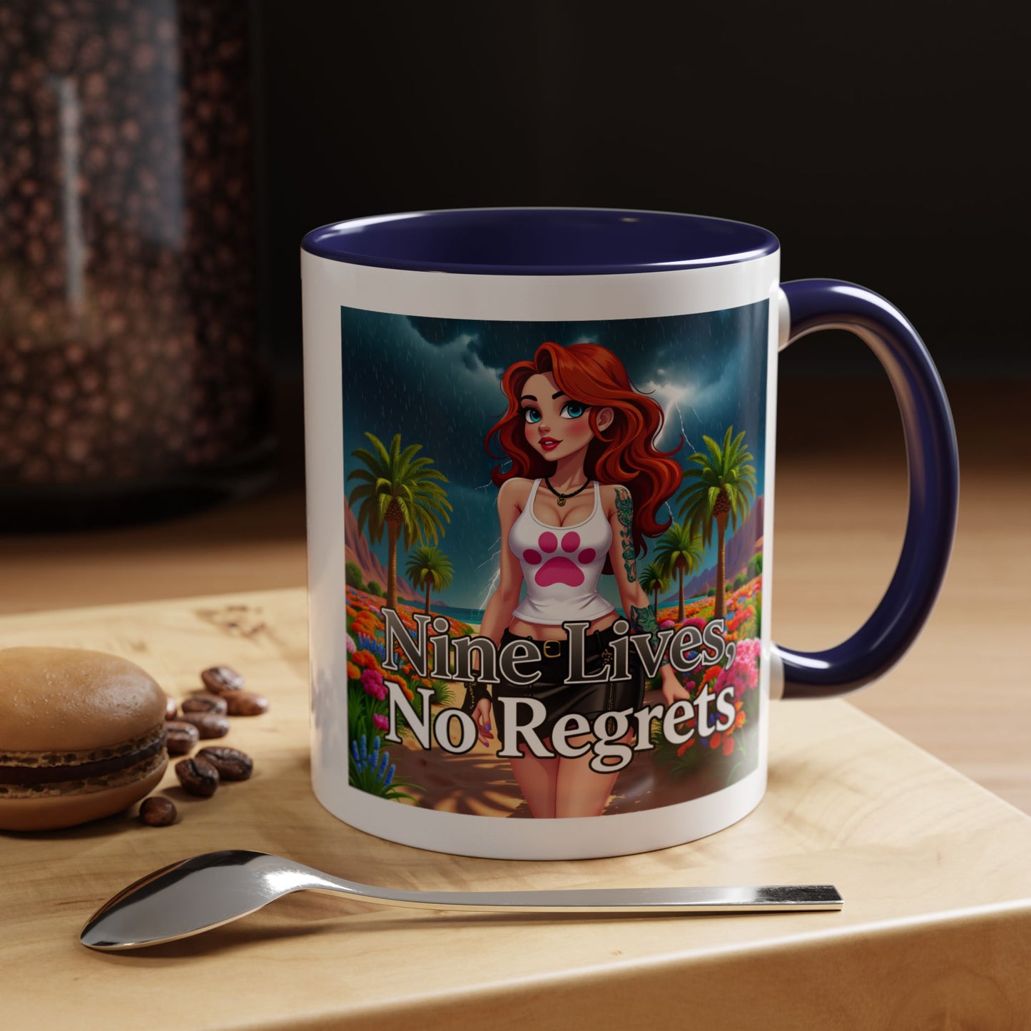 Confidant Woman with No Regrets Accent Coffee Mug (11oz, 15oz) – White Ceramic with Colored Interior & Handle | Glossy Finish & Lead/BPA-Free