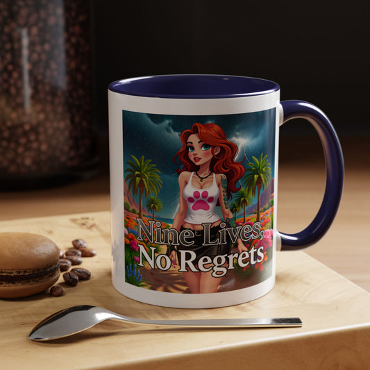 Confidant Woman with No Regrets Accent Coffee Mug (11oz, 15oz) – White Ceramic with Colored Interior & Handle | Glossy Finish & Lead/BPA-Free