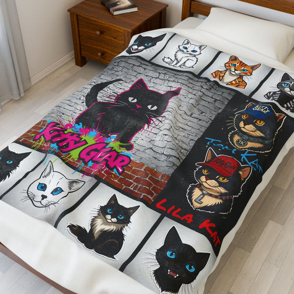 Kitty Gear Graffiti Velveteen Plush Blanket – Cozy & Customizable for Any Room