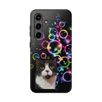 Tuxedo Cat String Blissfully at Bubbles Tough Phone Case – Impact-Resistant Protection for iPhone & Samsung