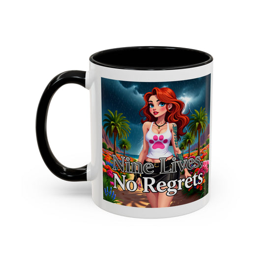 Confidant Woman with No Regrets Accent Coffee Mug (11oz, 15oz) – White Ceramic with Colored Interior & Handle | Glossy Finish & Lead/BPA-Free