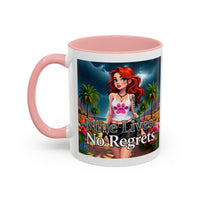Confidant Woman with No Regrets Accent Coffee Mug (11oz, 15oz) – White Ceramic with Colored Interior & Handle | Glossy Finish & Lead/BPA-Free