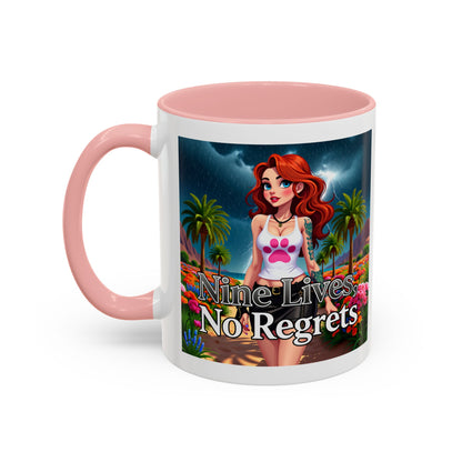 Confidant Woman with No Regrets Accent Coffee Mug (11oz, 15oz) – White Ceramic with Colored Interior & Handle | Glossy Finish & Lead/BPA-Free