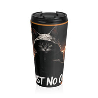 Trust No One Cat Suspiciously Prowling Stainless Steel Travel Mug – Playful Design for Coffee & Tea Lovers