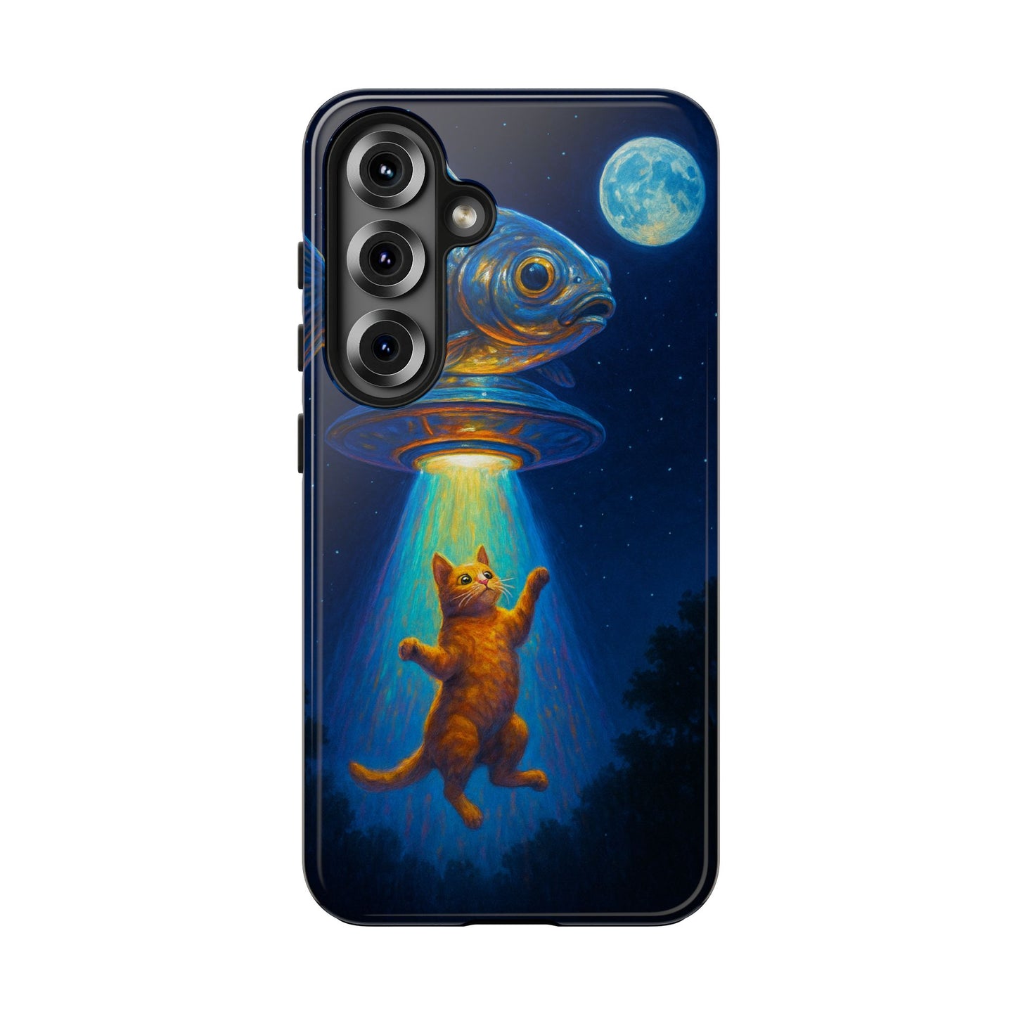 Cat Beamed Up to an UFO Tough Phone Case – Polycarbonate Shell, TPU Lining & Wireless Charging Support | New iPhone 17 Series Available