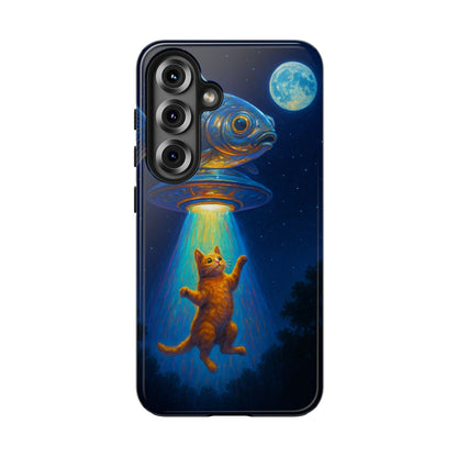 Cat Beamed Up to an UFO Tough Phone Case – Polycarbonate Shell, TPU Lining & Wireless Charging Support | New iPhone 17 Series Available