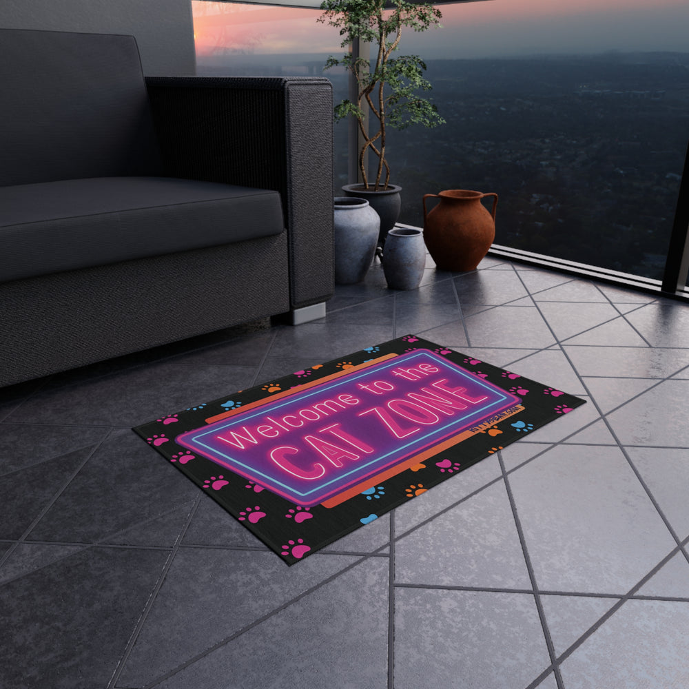 Welcome to the Cat Zone Neon Outdoor Rug – Non-Slip, Durable, and Vibrant for Patios & Porches