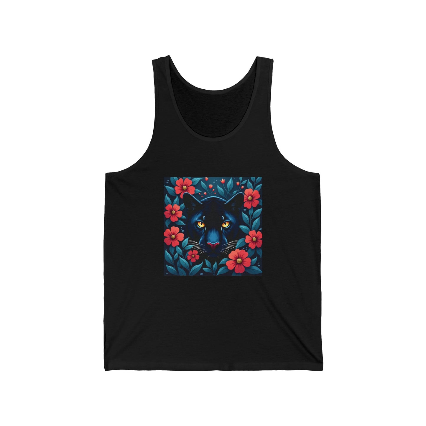 Panther Walking Through Colorful Jungle Brush Unisex Jersey Tank – Vibrant Design for Everyday Wear