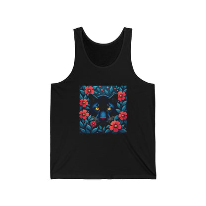 Panther Walking Through Colorful Jungle Brush Unisex Jersey Tank – Vibrant Design for Everyday Wear