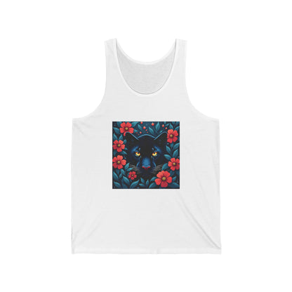 Panther Walking Through Colorful Jungle Brush Unisex Jersey Tank – Vibrant Design for Everyday Wear