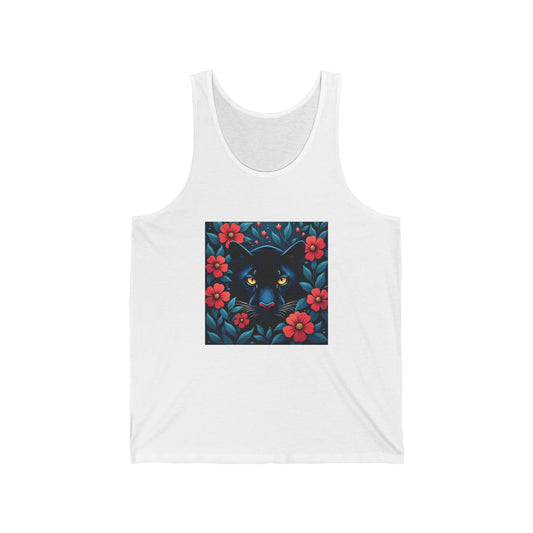 Panther Walking Through Colorful Jungle Brush Unisex Jersey Tank – Vibrant Design for Everyday Wear