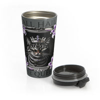 All Hail The Queen Royal Cat Pose Stainless Steel Travel Mug – Luxurious Design for Coffee & Tea Lovers