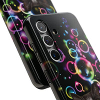 Tuxedo Cat String Blissfully at Bubbles Tough Phone Case – Impact-Resistant Protection for iPhone & Samsung