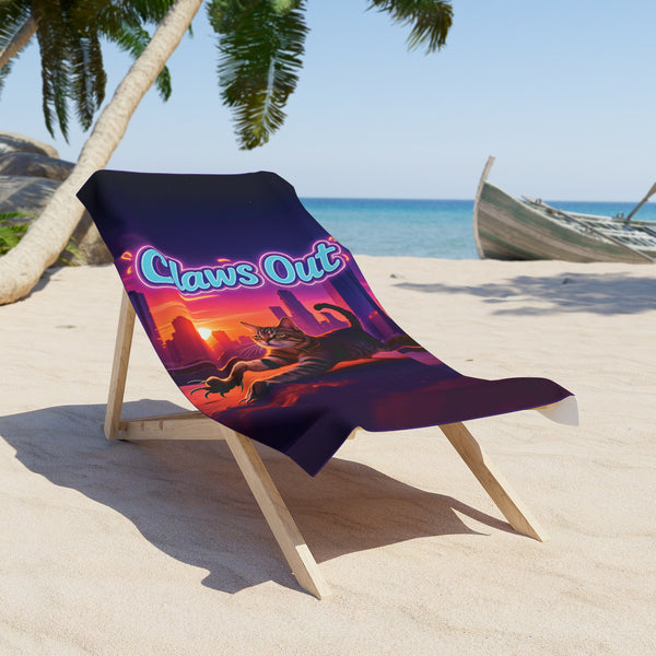 Claws Out City Cat Beach Towel – Urban Vibes Meets Lush Texture