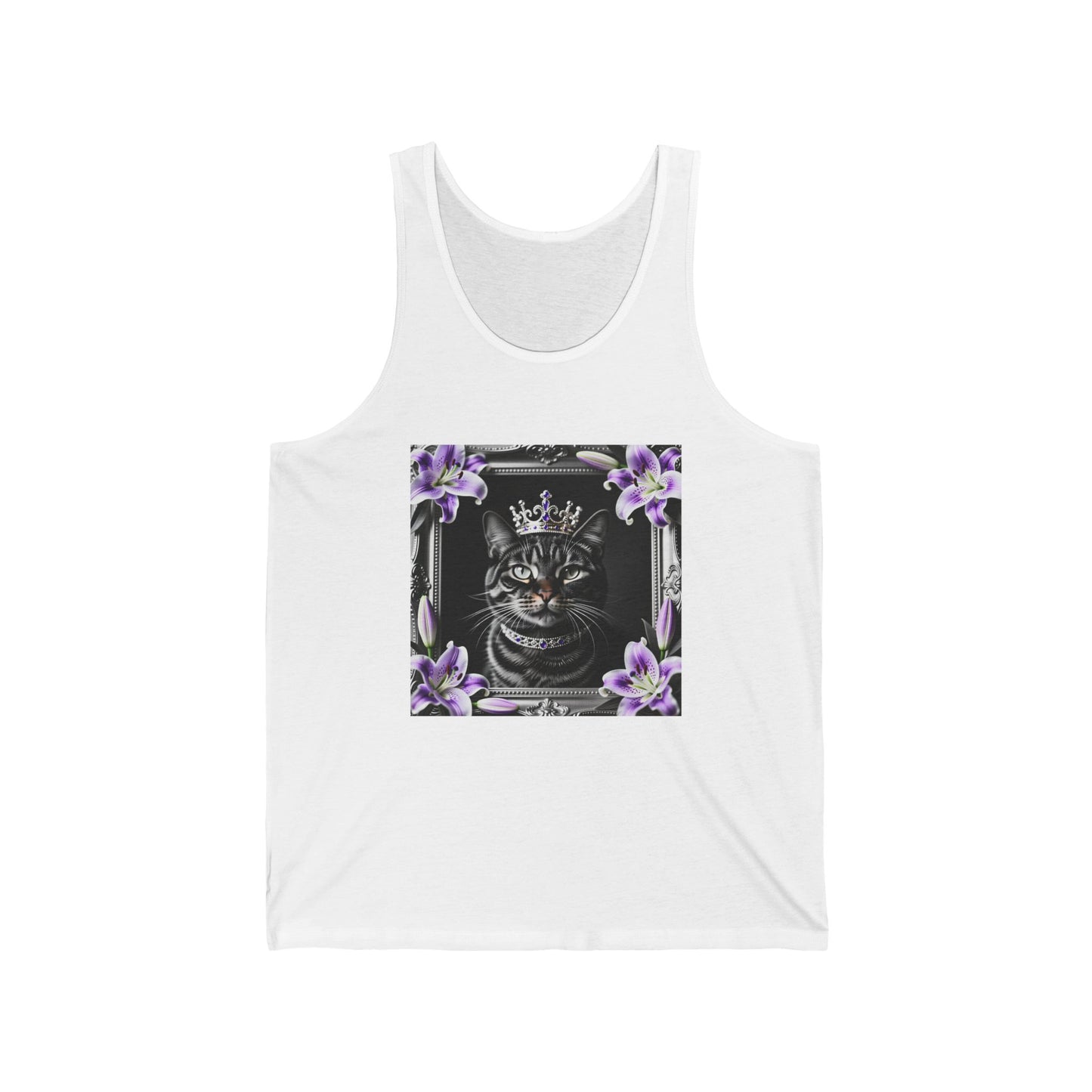 Royal Cat Pose Unisex Jersey Tank – Majestic Design for Everyday Wear