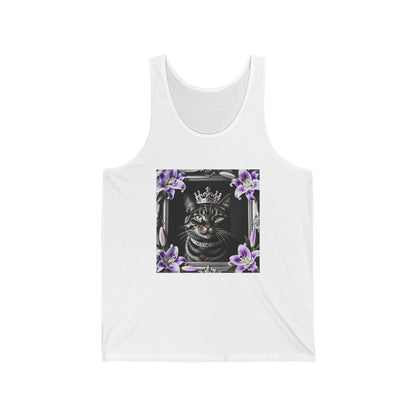 Royal Cat Pose Unisex Jersey Tank – Majestic Design for Everyday Wear