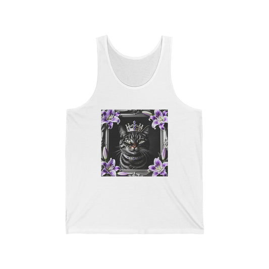 Royal Cat Pose Unisex Jersey Tank – Majestic Design for Everyday Wear