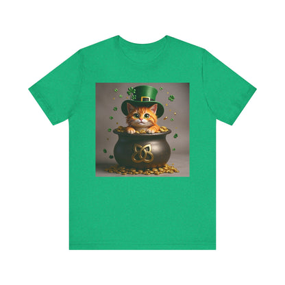 Pot of Gold Cat T-Shirt - Unisex Jersey Short Sleeve Tee - Whimsical Mythical Treasure Graphic Shirt