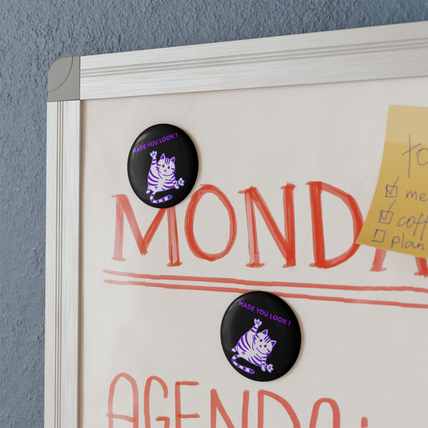 Purple "Made You Look" Cat Magnet – Round Design with Clear UV Cover & Magnetic Backing