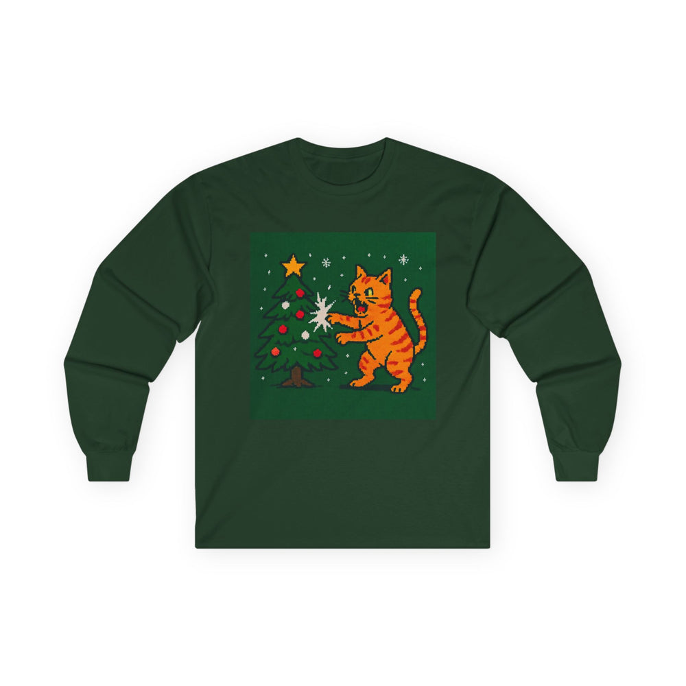 Cat vs Tree Unisex Ultra Cotton Long Sleeve Tee – Whimsical Design for Everyday Wear