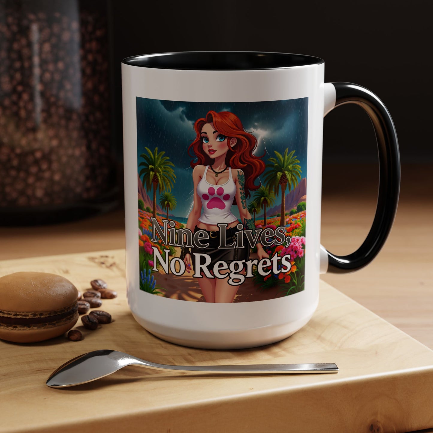 Confidant Woman with No Regrets Accent Coffee Mug (11oz, 15oz) – White Ceramic with Colored Interior & Handle | Glossy Finish & Lead/BPA-Free