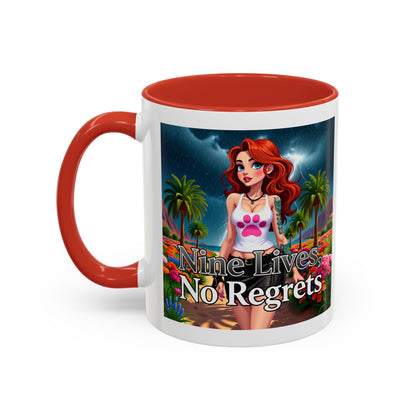 Confidant Woman with No Regrets Accent Coffee Mug (11oz, 15oz) – White Ceramic with Colored Interior & Handle | Glossy Finish & Lead/BPA-Free