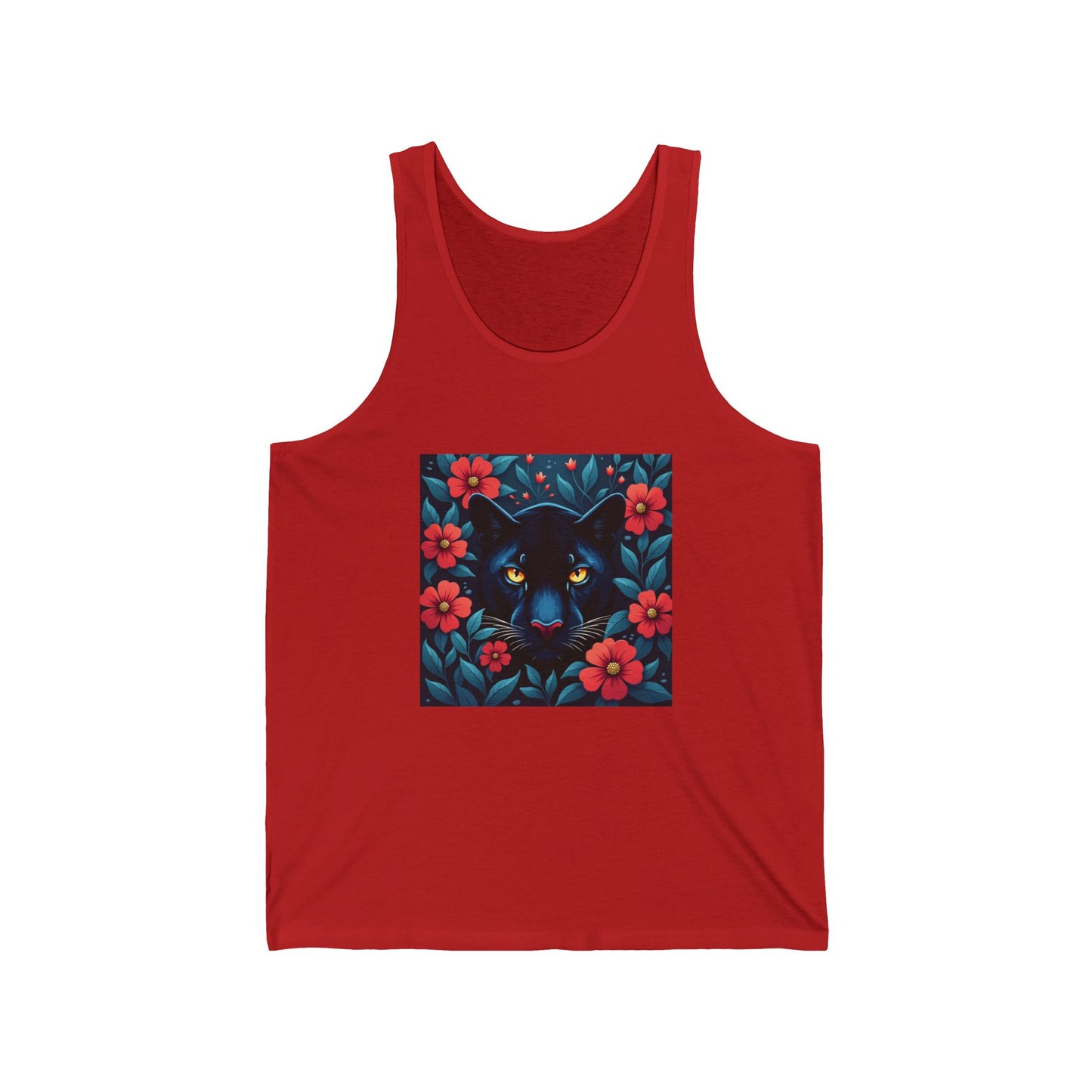 Panther Walking Through Colorful Jungle Brush Unisex Jersey Tank – Vibrant Design for Everyday Wear