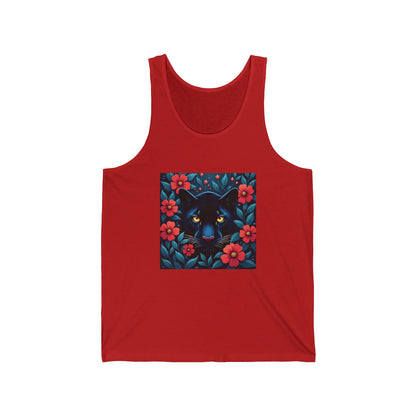 Panther Walking Through Colorful Jungle Brush Unisex Jersey Tank – Vibrant Design for Everyday Wear