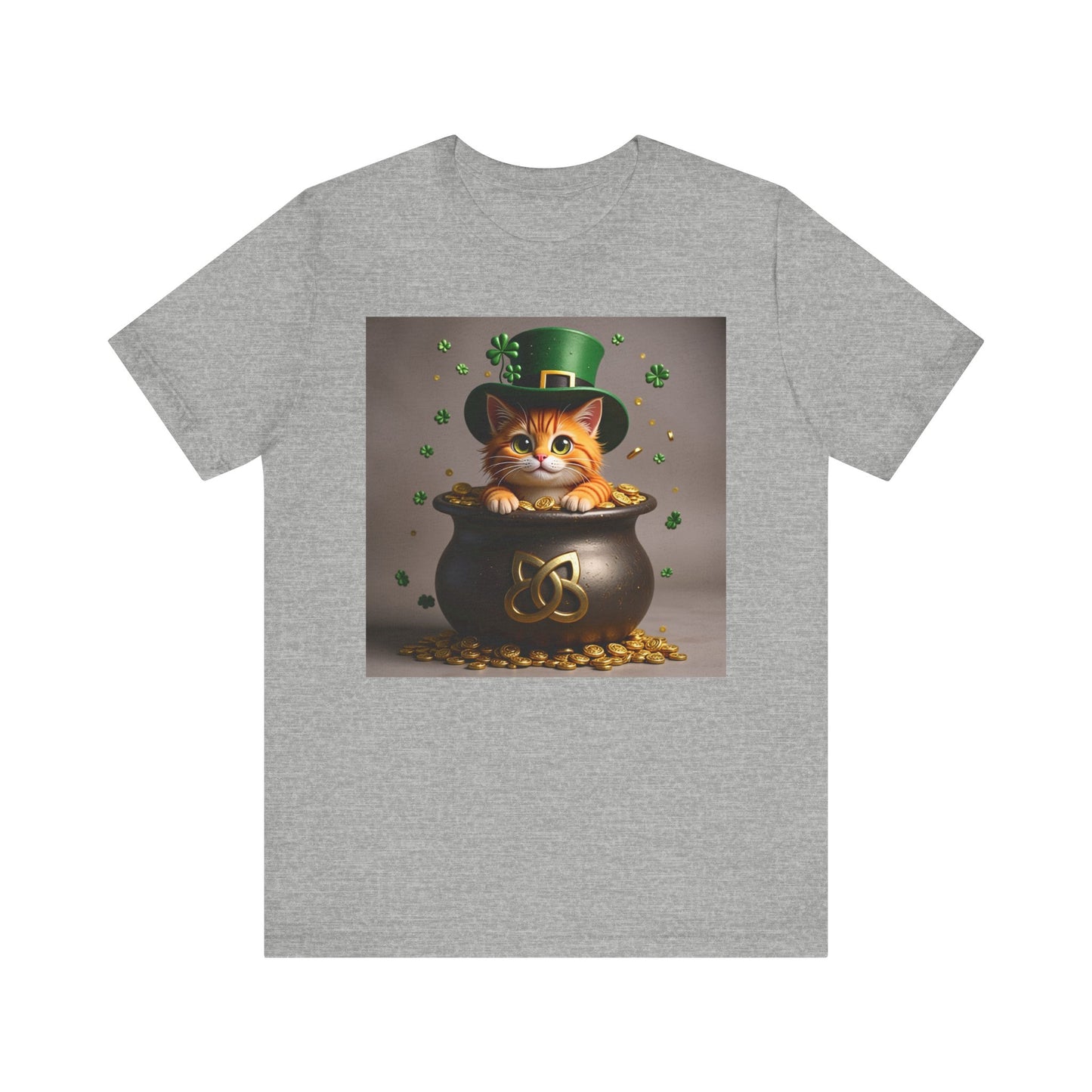 Pot of Gold Cat T-Shirt - Unisex Jersey Short Sleeve Tee - Whimsical Mythical Treasure Graphic Shirt