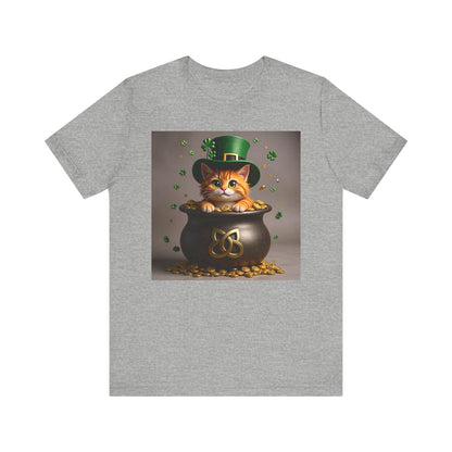 Pot of Gold Cat T-Shirt - Unisex Jersey Short Sleeve Tee - Whimsical Mythical Treasure Graphic Shirt
