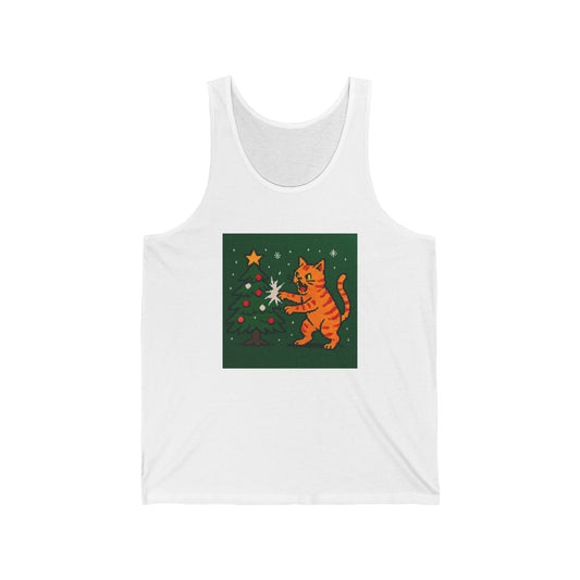 Cat Attacking Xmas Tree Unisex Jersey Tank – Playful Design for Festive Style
